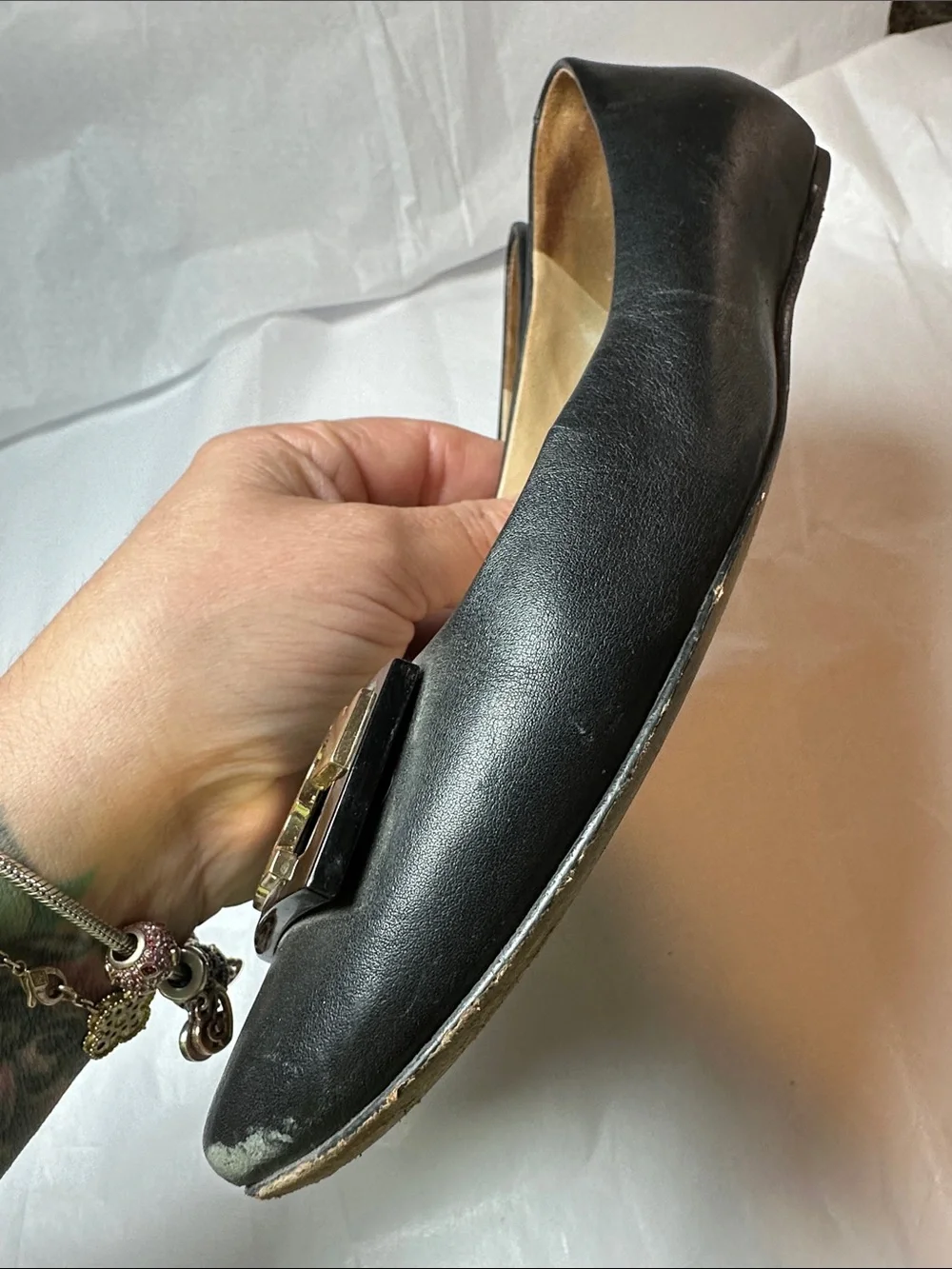 Tory Burch Black Leather Logo Ballet Flats size 7